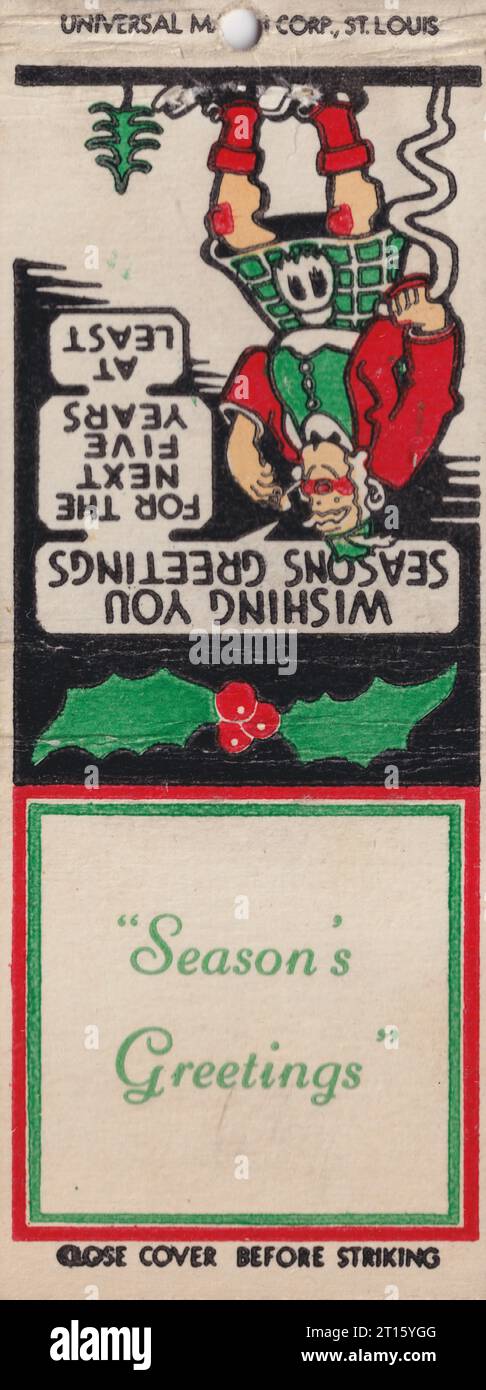 Salutations de saison - US Matchbook 1940s. Banque D'Images