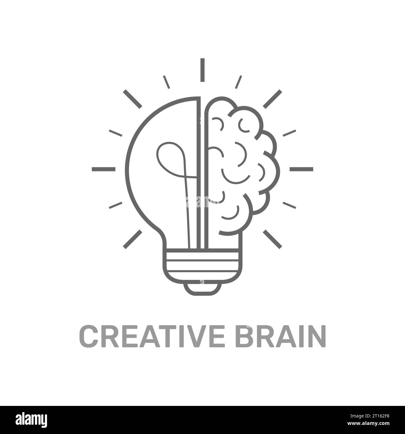 Icône de ligne plate du cerveau créatif. Illustration vectorielle cerveau et ampoule. Mince signe de l'innovation, solution, logo de l'éducation. Contour modifiable. SPE 10 Illustration de Vecteur