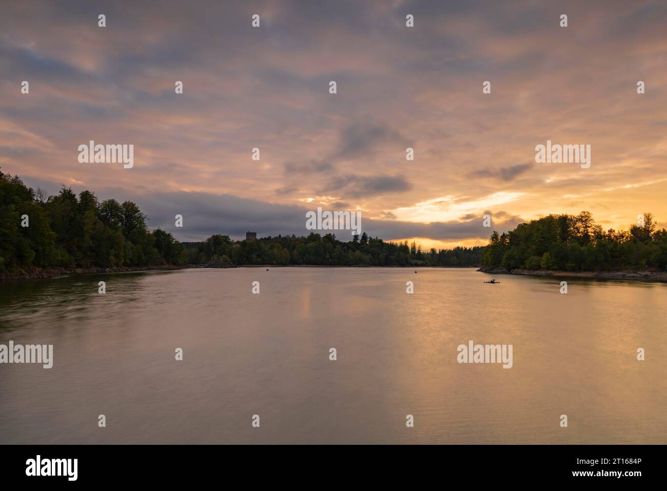 Coucher de soleil au réservoir Ottenstein, Ottenstein, Basse-Autriche, Autriche Banque D'Images
