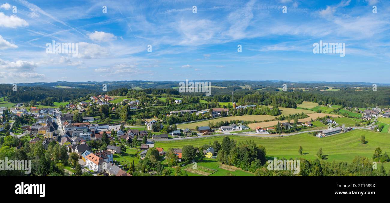 Vue de la ruine d'Arbesbach vers le nord-ouest, Panorama, Arbesbach Basse-Autriche, Autriche Banque D'Images