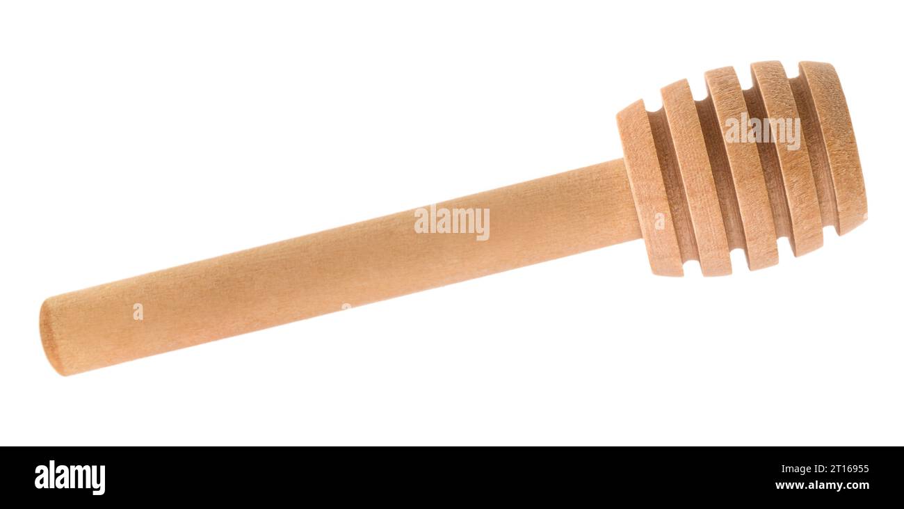 cuillère à miel en bois isolé sur fond blanc Banque D'Images