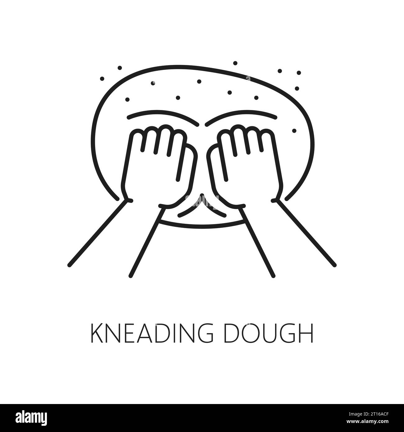 Mains pétrissant la pâte pour la cuisson du pain, icône contour. Pâte de blé vecteur pour pizza ou pain et épingle, produit alimentaire de boulangerie, tarte maison Illustration de Vecteur