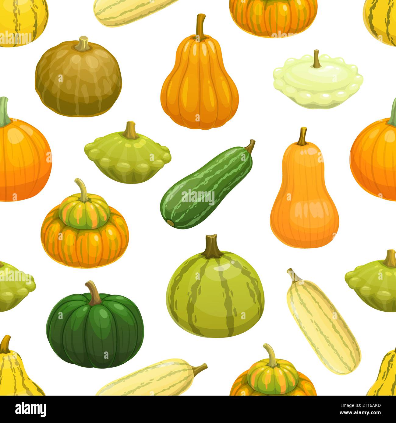 Courgettes crues, citrouille, courge et butternut modèle sans couture avec des légumes de récolte d'automne. Fond de vecteur avec courgettes vertes de ferme fraîches et courges, citrouille orange et légumes musqués jaunes Illustration de Vecteur