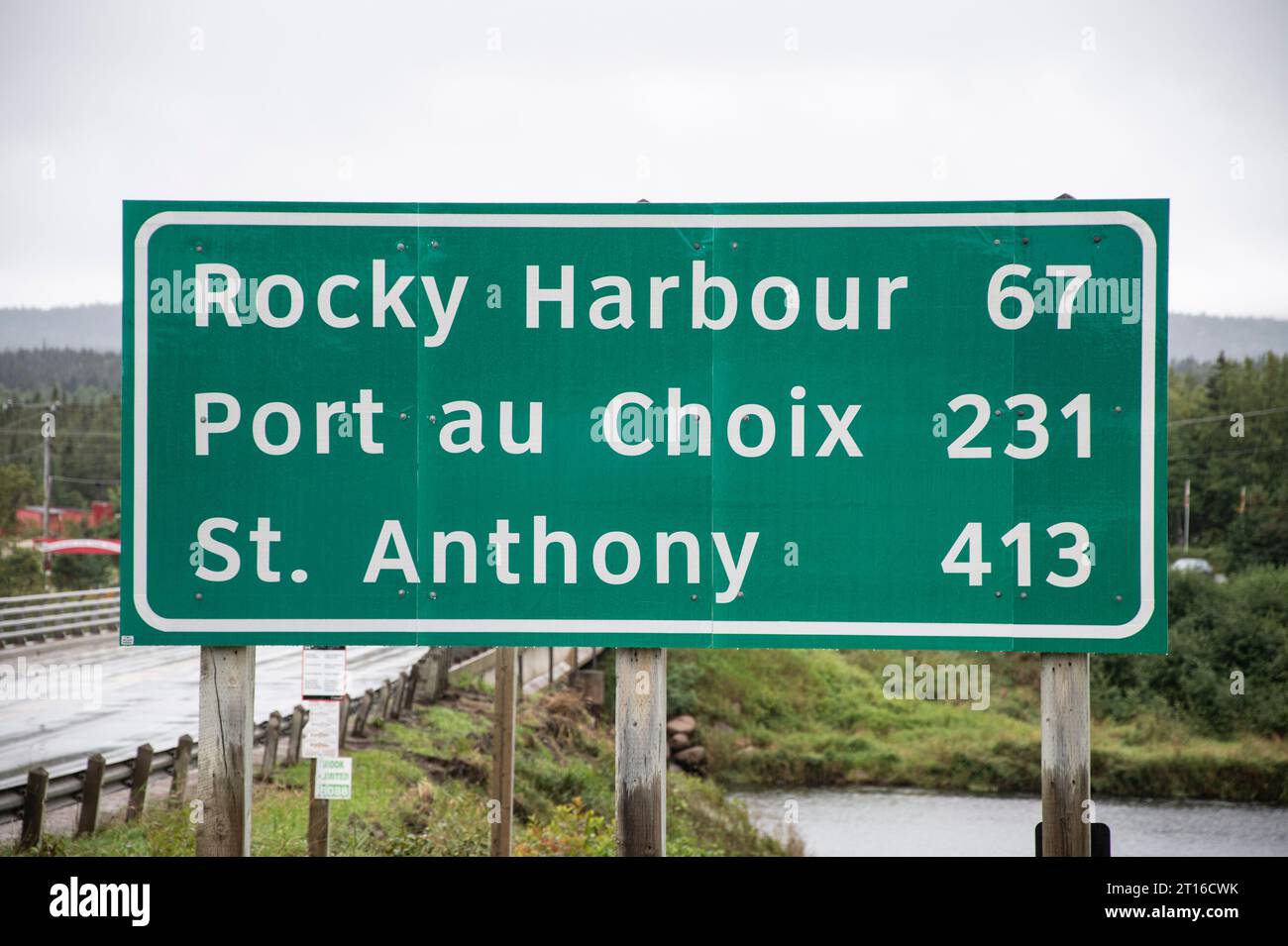 Panneau routier en direction nord à Deer Lake, Terre-Neuve-et-Labrador, Canada Banque D'Images