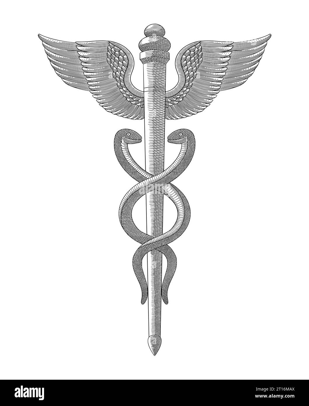 Symbole médical caduceus, illustration vectorielle de style dessin de gravure Vintage Illustration de Vecteur