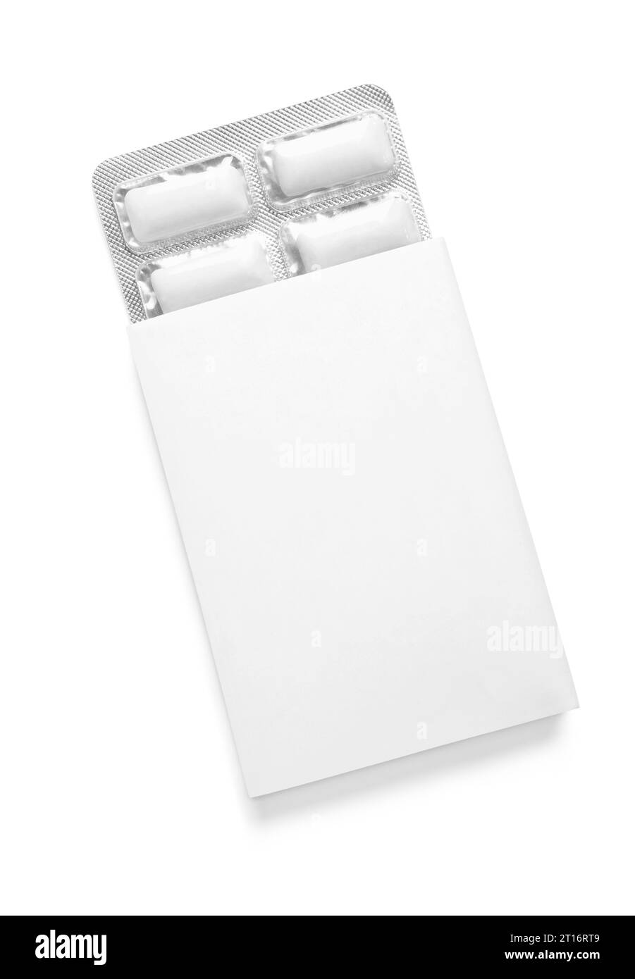Pack avec chewing-gums isolé sur blanc, vue de dessus Banque D'Images