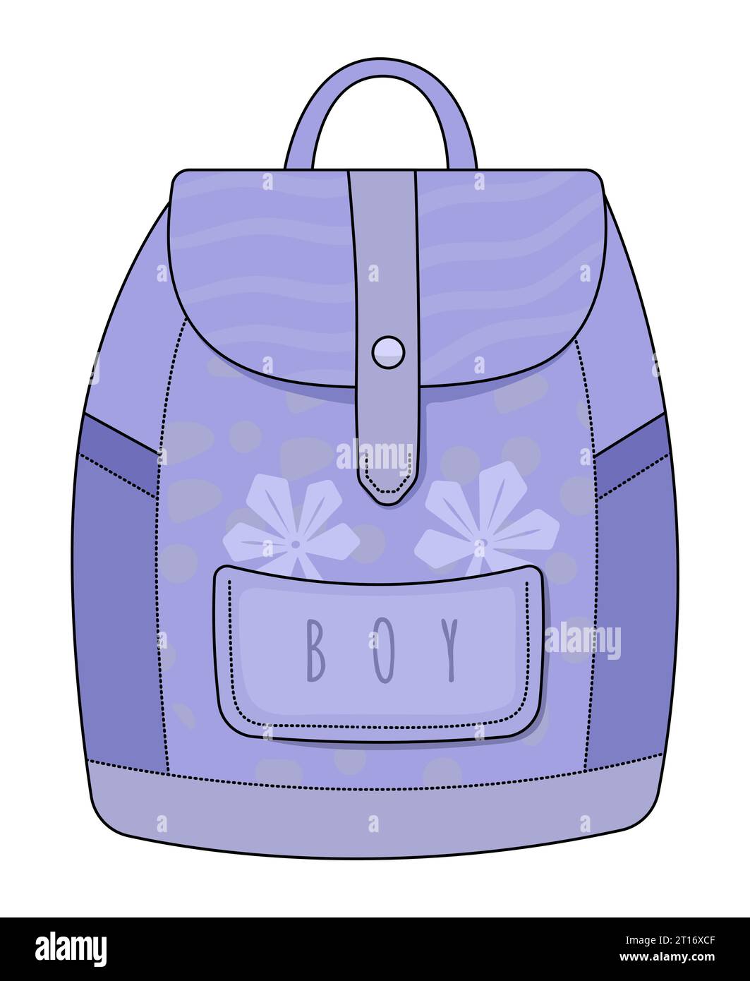 Sac à dos bleu garçon avec des feuilles de châtaignier, doodle de sac à dos d'école et de voyage, illustration de couleur vectorielle Illustration de Vecteur