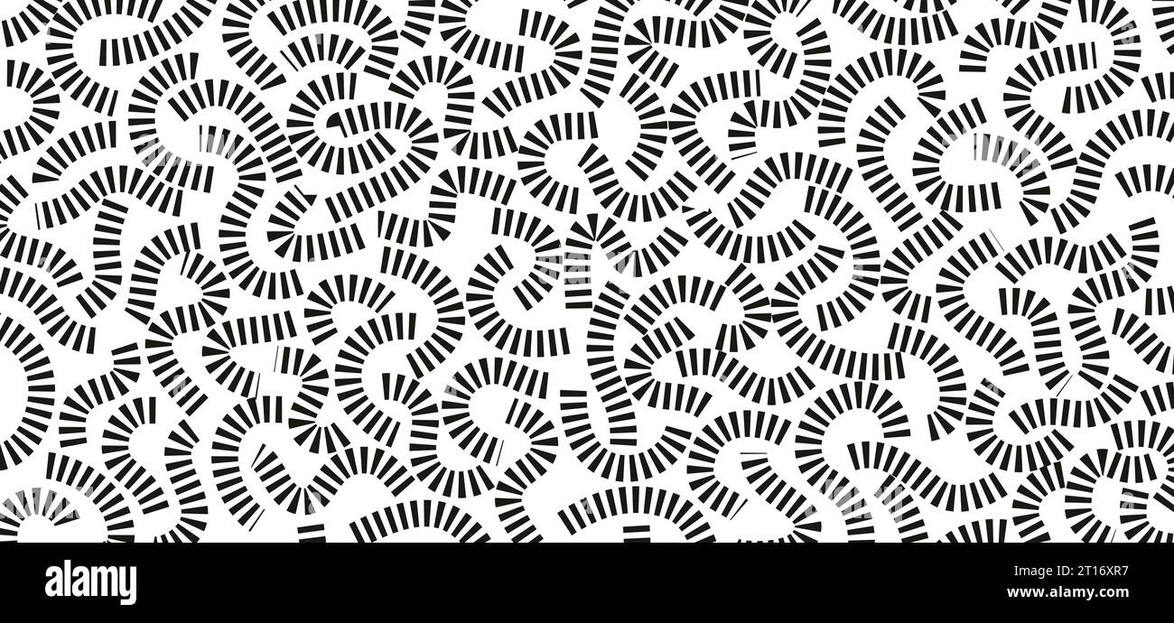 Motif de doodle monochrome. Motif drôle. Courbes noires sur fond blanc. Illustration de Vecteur