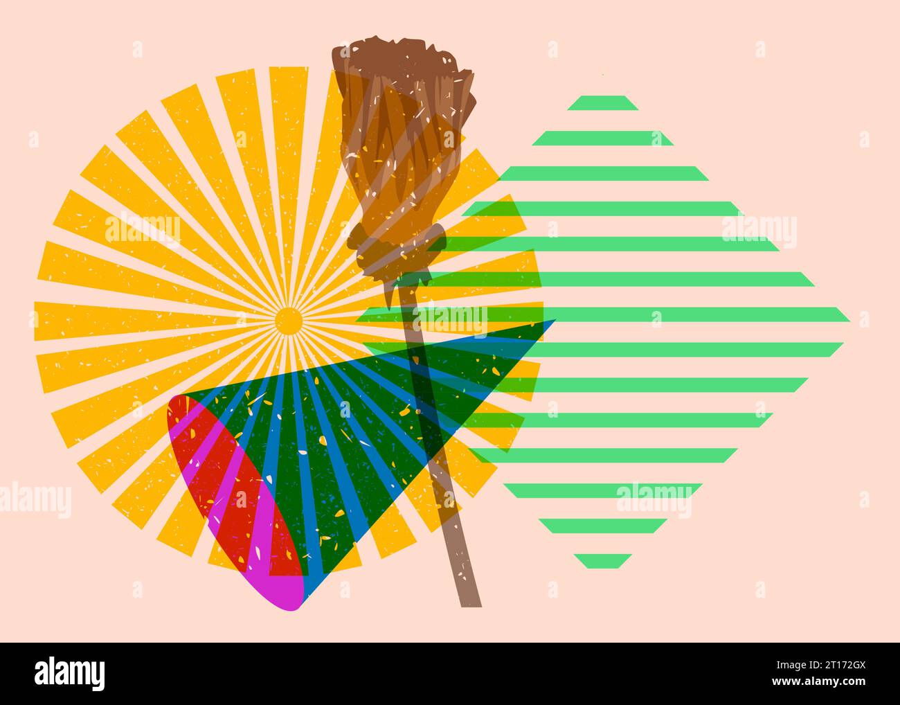 Fleur de risographe avec des formes géométriques. Objet botanique dans la conception de graphe riso tendance avec des éléments géométriques. Illustration de Vecteur