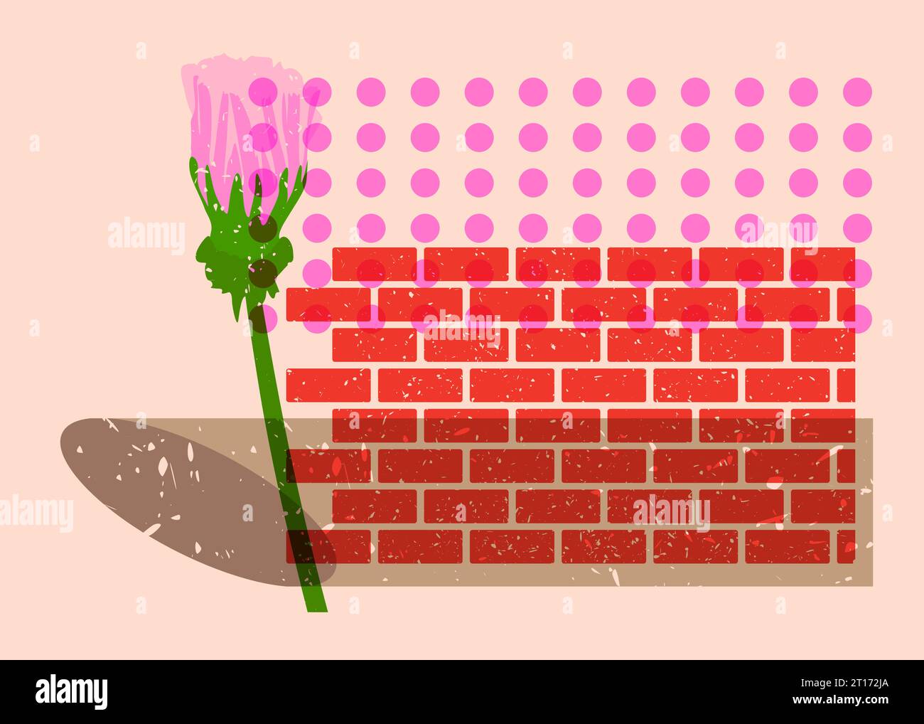 Fleur de risographe avec des formes géométriques. Objet botanique dans la conception de graphe riso tendance avec des éléments géométriques. Illustration de Vecteur