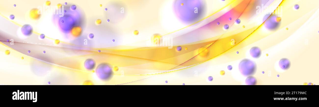 Vagues jaunes brillantes avec motif de bannière abstraite de bulles de bokeh violette. Fond vectoriel élégant Illustration de Vecteur