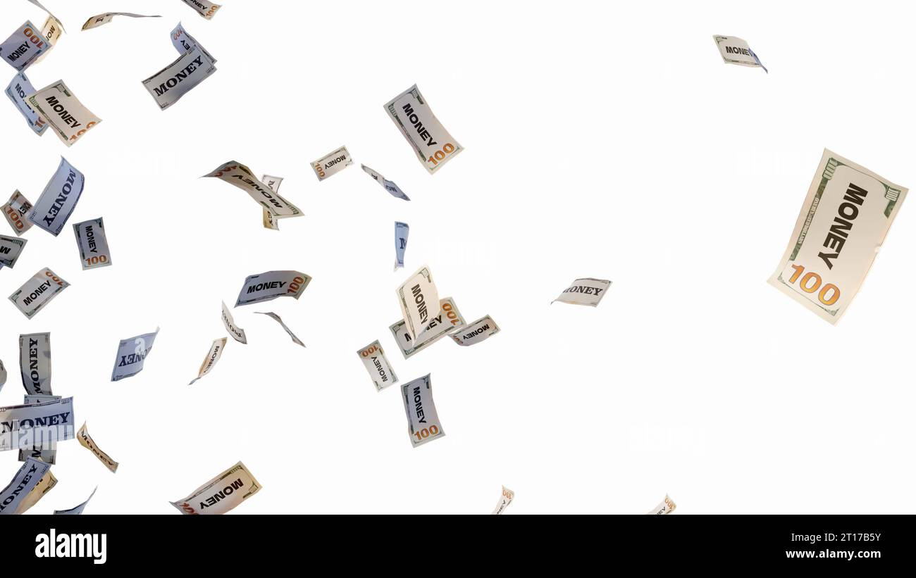 billet de banque de papier d'argent volant cent dollar isolé dans le rendu 3d de fond blanc Banque D'Images