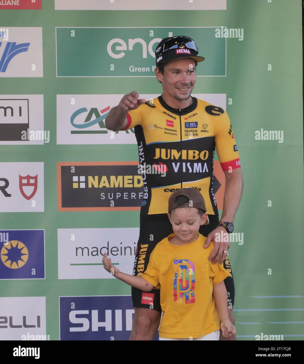 Primoz Roglic après le tour de Lombardie, la dernière grande course cycliste classique de la saison de Côme à Bergame Banque D'Images