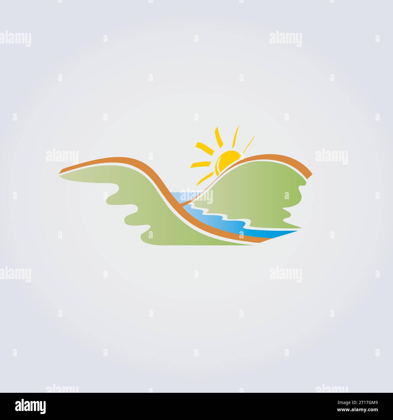 Icône nature, Paysage, feuillage, Leaves Hill Water Soleil et énergie éolienne logo durable pour les entreprises écologiques de l'environnement vert Illustration de Vecteur