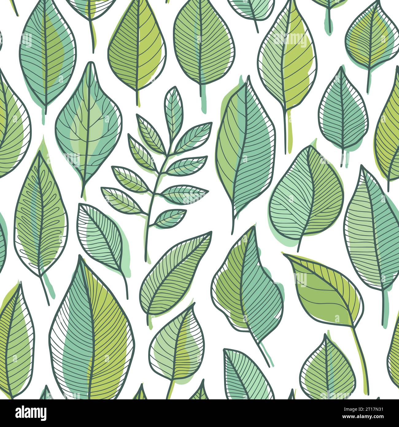 Motif floral gris vert contour et vert clair, feuilles de couleur Chartreuse sur fond blanc, conception de papier peint pour l'impression sur textile de mode, tissu, papier d'emballage, emballage Illustration de Vecteur