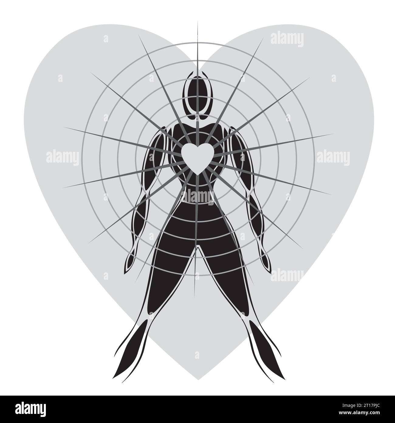 Corps humain avec grand cœur rayonnant des rayons de lumière, cohérence cardiaque, amour, santé, détente, rééquilibrage, expansion Network Lightworker, Méditation Illustration de Vecteur