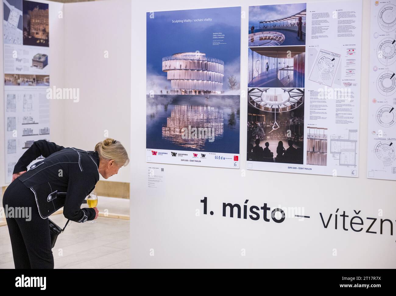 Prague, République tchèque. 11 octobre 2023. Vernissage de l'exposition de dessins pour le pavillon tchèque à l'Expo 2025 au Japon à Prague, République tchèque, le 11 octobre 2023. Crédit : Michaela Rihova/CTK photo/Alamy Live News Banque D'Images