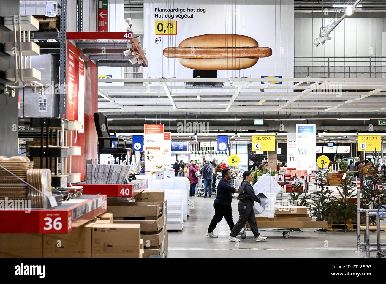 Zaventem, Belgique. 12 octobre 2023. L'illustration montre le magasin après la présentation des résultats de l'année d'Ikea Belgique, au magasin Ikea Zaventem, jeudi 12 octobre 2023. La chaîne suédoise de magasins de meubles Ikea compte huit magasins en Belgique. BELGA PHOTO DIRK WAEM crédit : Belga News Agency/Alamy Live News Banque D'Images