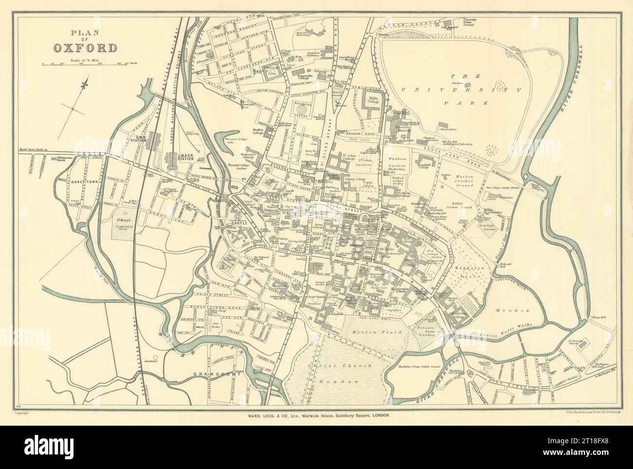 OXFORD vintage ville / plan de la ville. Collèges universitaires. WARD LOCK 1928 ancienne carte Banque D'Images