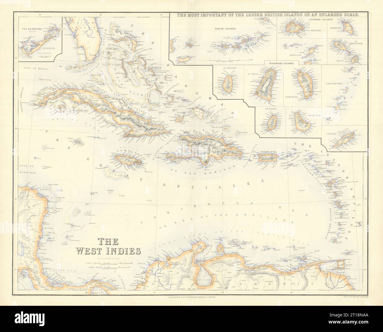 Antilles britanniques. Îles du vent de la Vierge Leeward. Bermudes. CARTE DE SWANSTON 1860 Banque D'Images