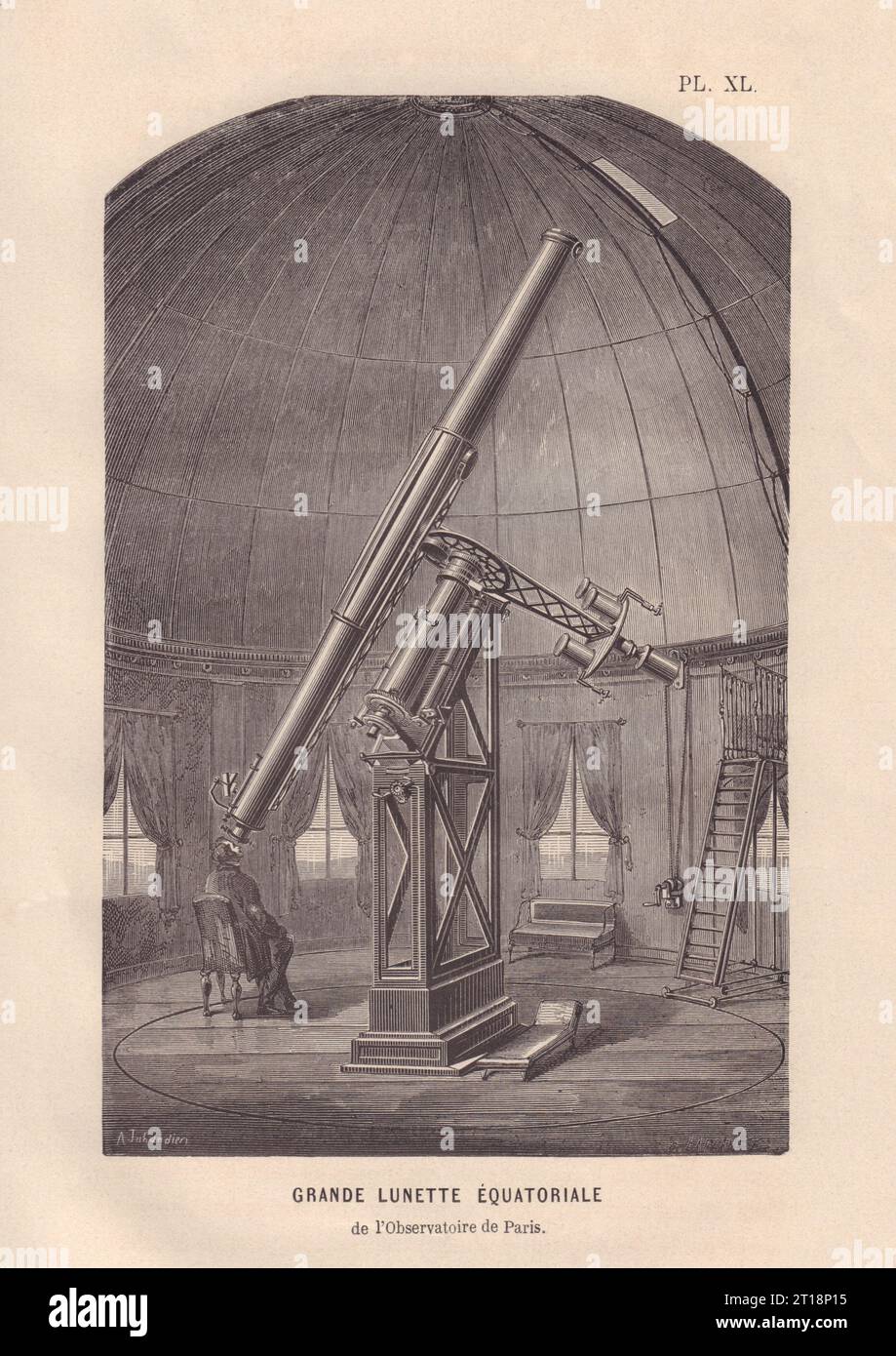 ASTRONOMIE. Grand télescope, observatoire de Paris 1866 ancienne image d'impression antique Banque D'Images
