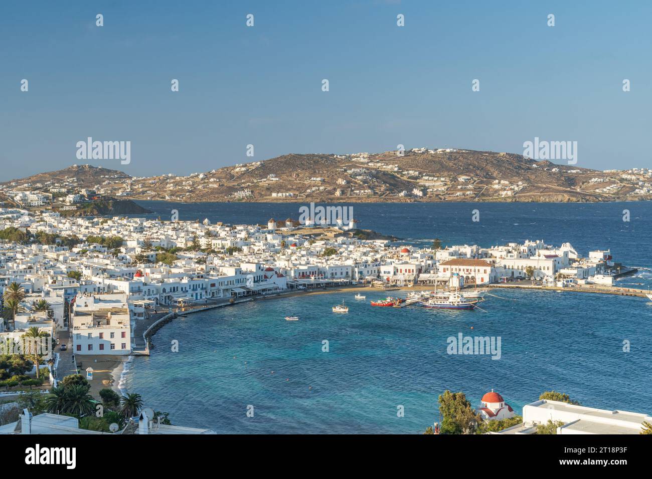 Mykonos Harbour une des îles des Cyclades en Grèce Banque D'Images