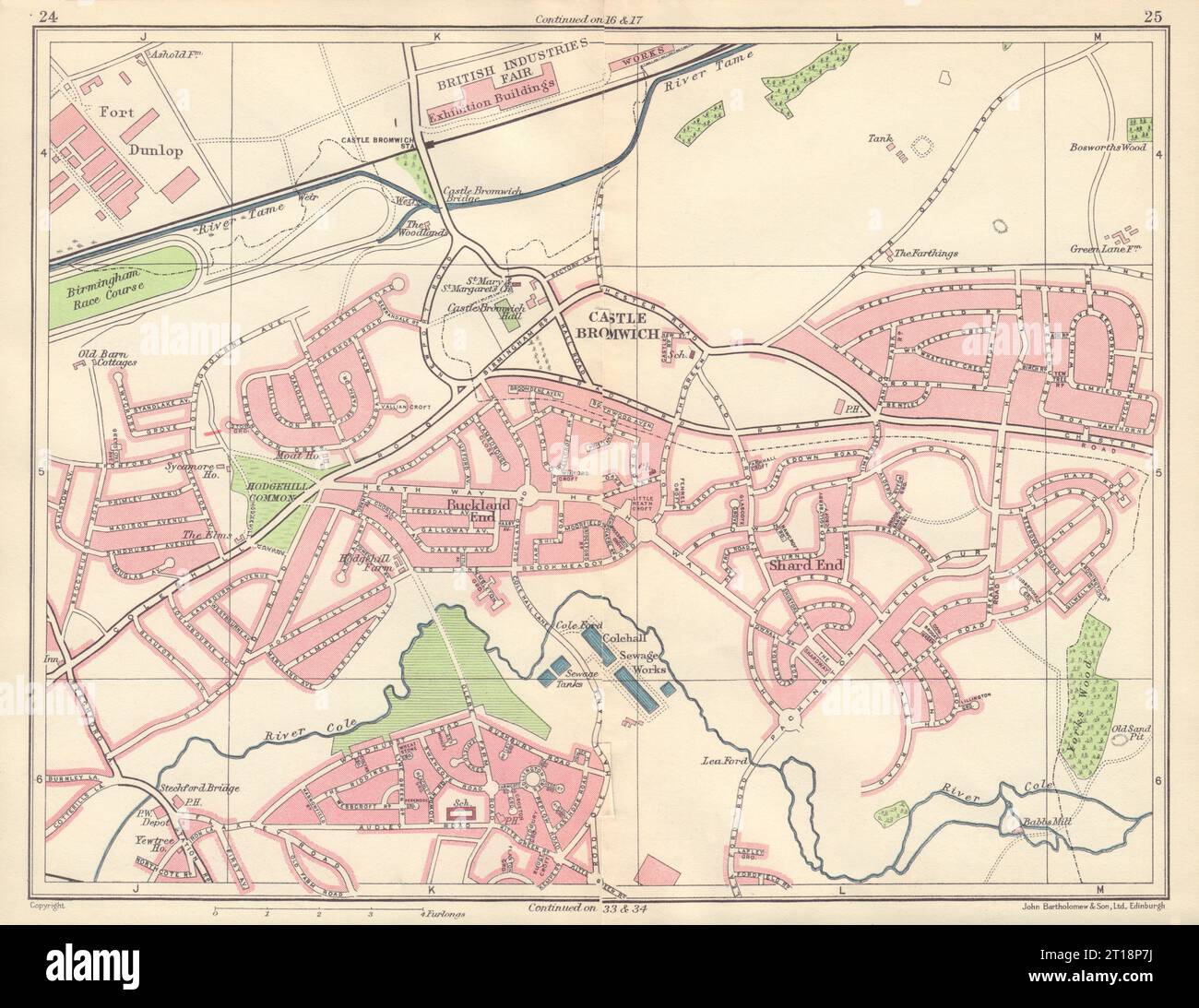 BIRMINGHAM NORTH EAST Castle Bromwich Shard/Buckland End fort Dunlop 1954 carte Banque D'Images