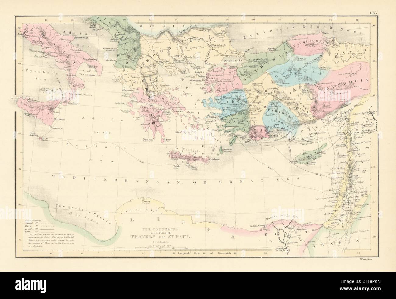 Pays embrassés dans les voyages de St Paul. Méditerranée. Carte HUGHES 1854 Banque D'Images