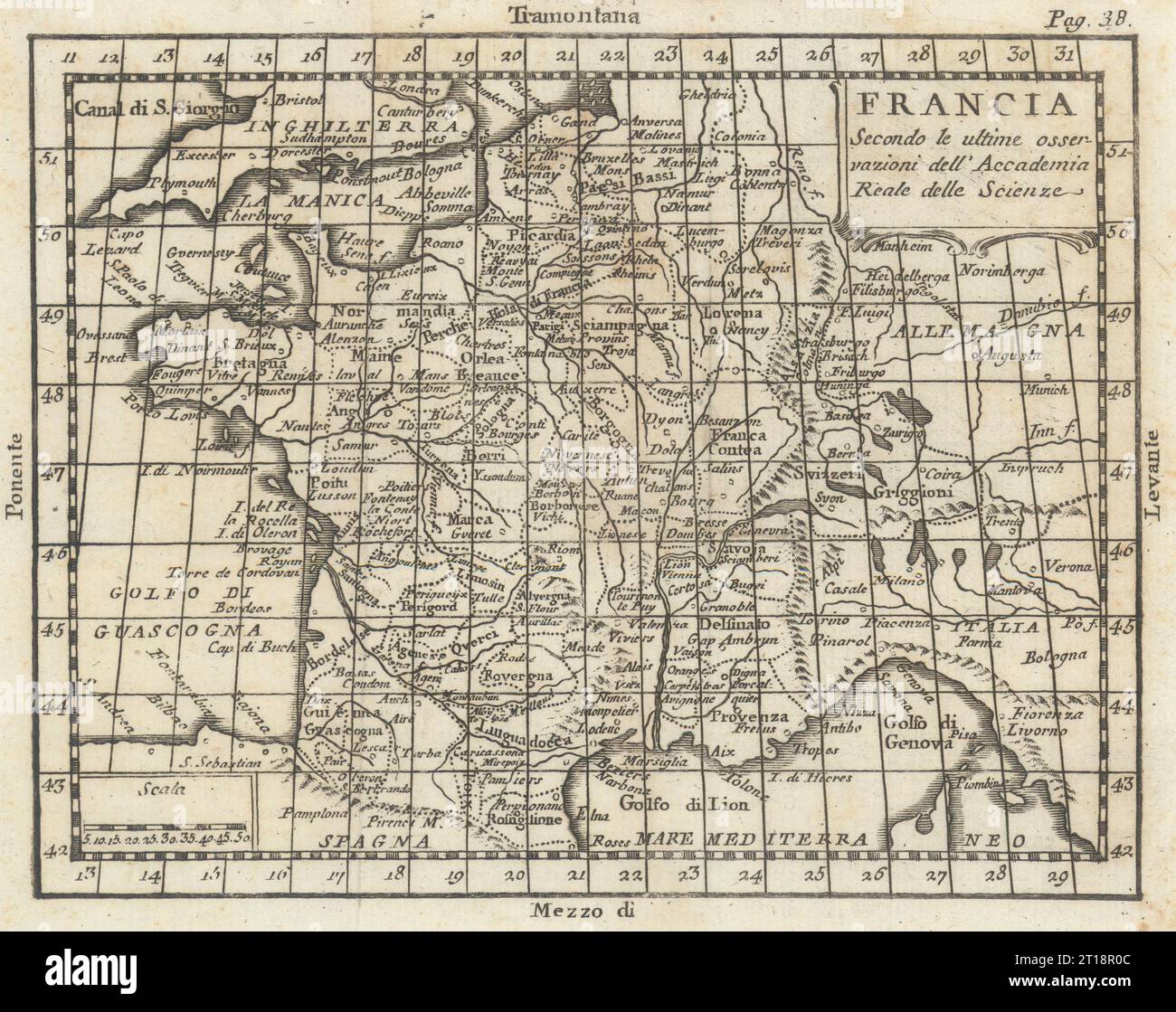 "Francia". Carte antique de France par Claudio Buffier 1788 carte ancienne Banque D'Images