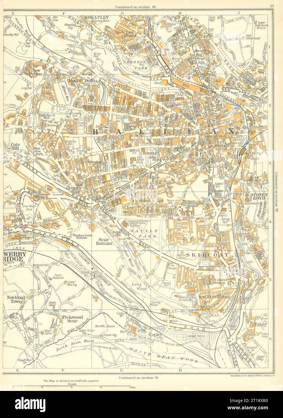 HALIFAX Sowerby Bridge SCAR Bottom Skircoat Pickwood Norland Town 1935 ancienne carte Banque D'Images