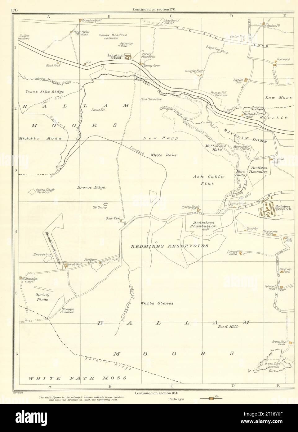 YORKSHIRE Hallam Moors Redmires RESERVOIR Swinglee Ford Hollow Meadows 1935 carte Banque D'Images