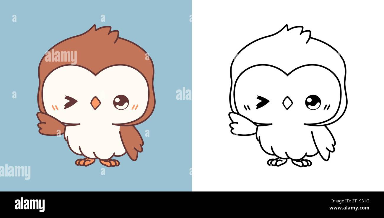 Bande dessinée Owl Clipart pour Coloriage page et Illustration. Clip Art animal isolé. Illustration de Vecteur