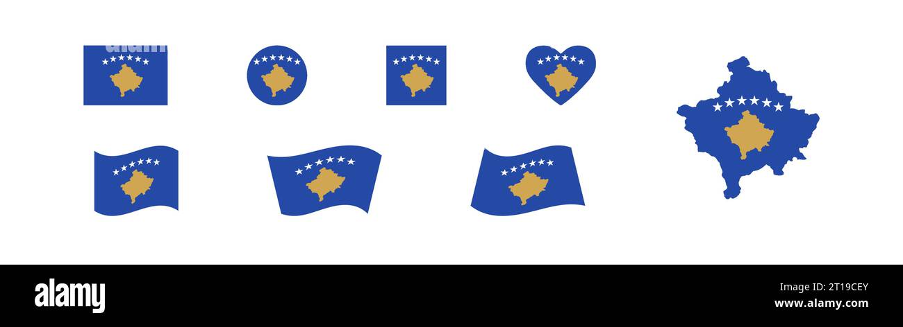 Carte de la République du Kosovo et drapeaux mis en place. Symbole de signe isolé pays. Illustration de la géographie mondiale. Icône d'isolation vectorielle Illustration de Vecteur