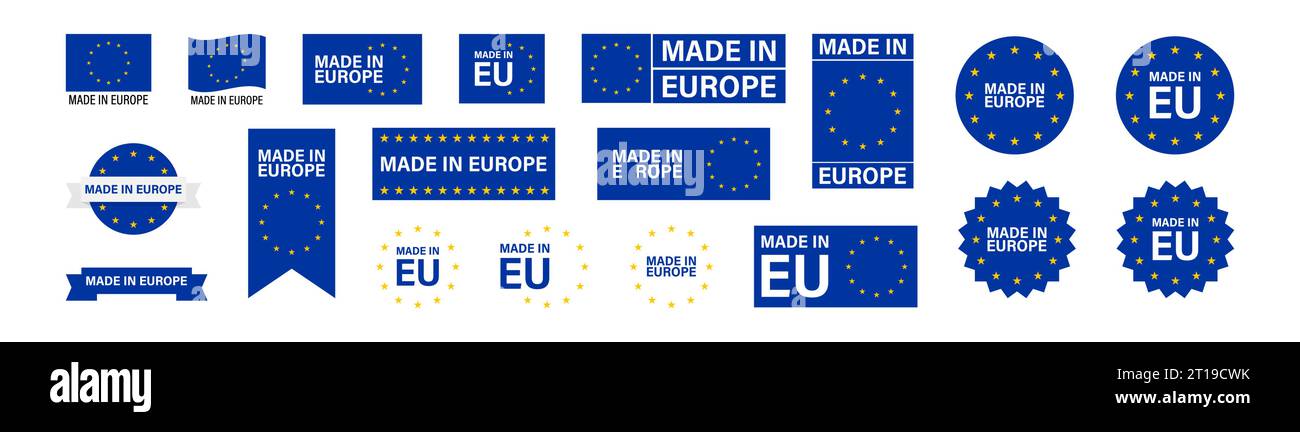 Fabriqué en Europe, icône plate définie pour la conception de bannière. Illustration vectorielle isolée Illustration de Vecteur