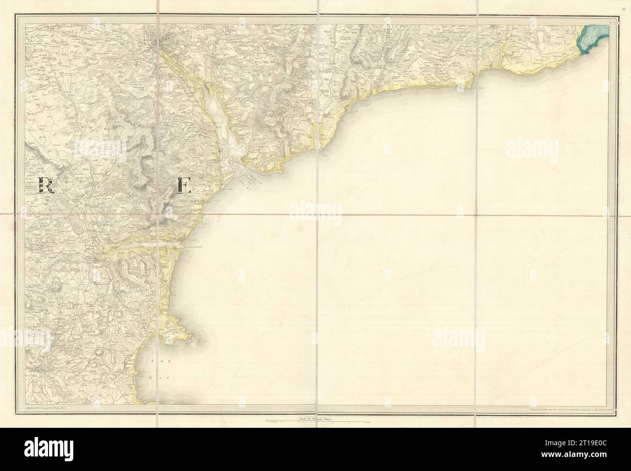 OS #22 Côte sud du Devon et Riviera anglaise. Exeter Torquay Sidmouth 1809 carte Banque D'Images