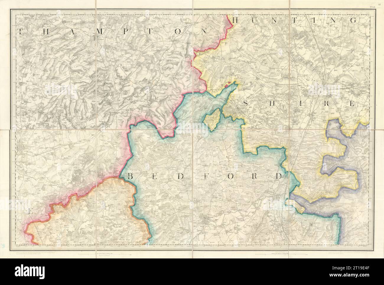 OS #52 Northamptonshire Vales & Bedfordshire Claylands. Carte Huntingdon 1835 Banque D'Images