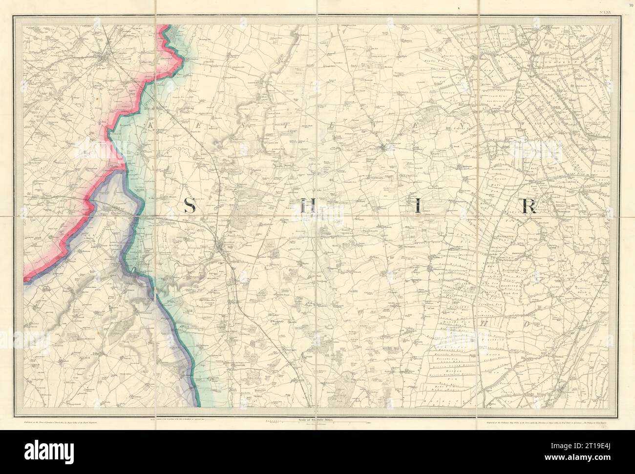 OS #70 South Lincolnshire Edge & Fens. Grantham Newark/Trent Kesteven 1824 carte Banque D'Images