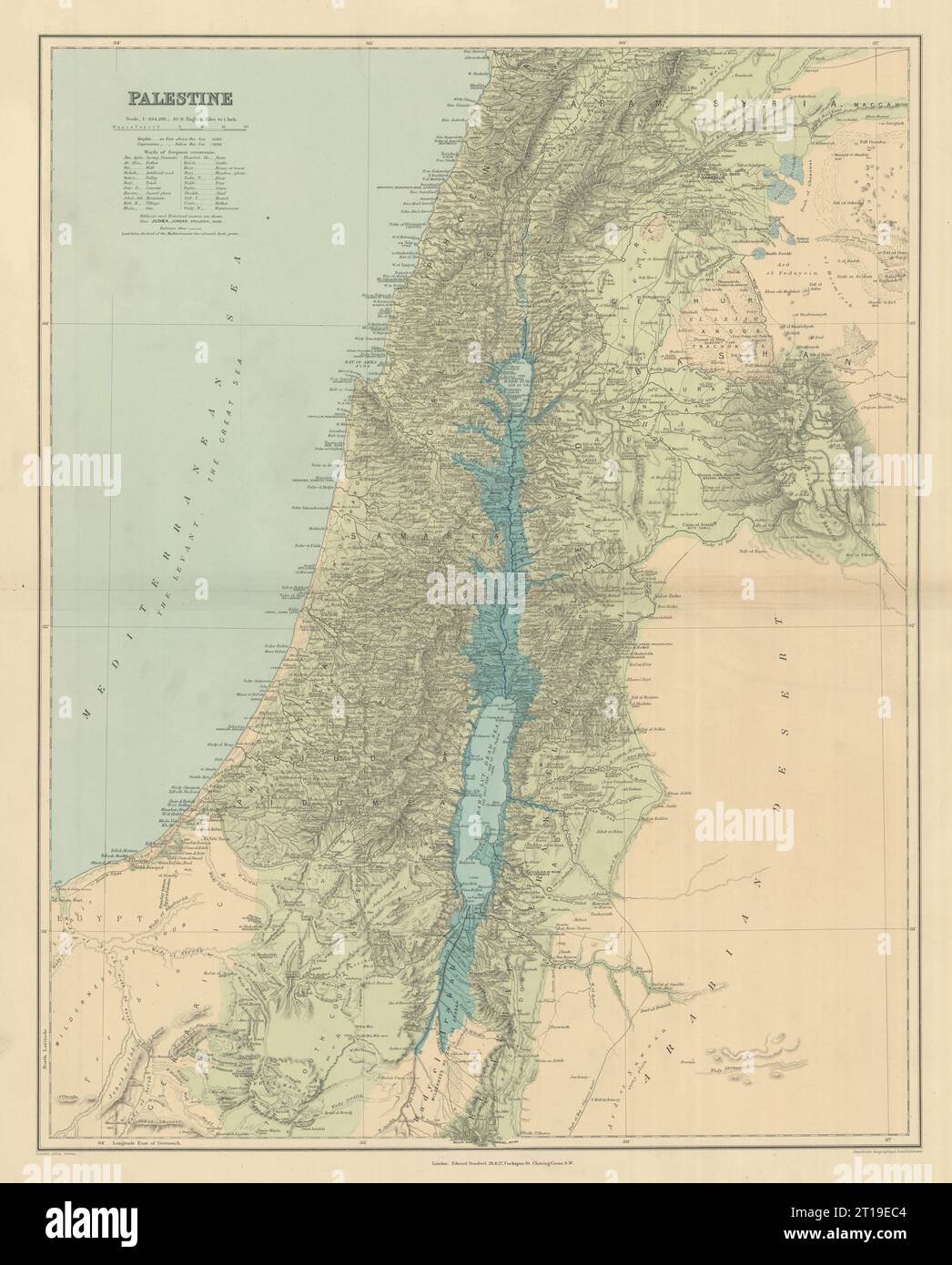 Palestine Terre Sainte Israël. Noms bibliques et historiques. STANFORD 1894 ancienne carte Banque D'Images