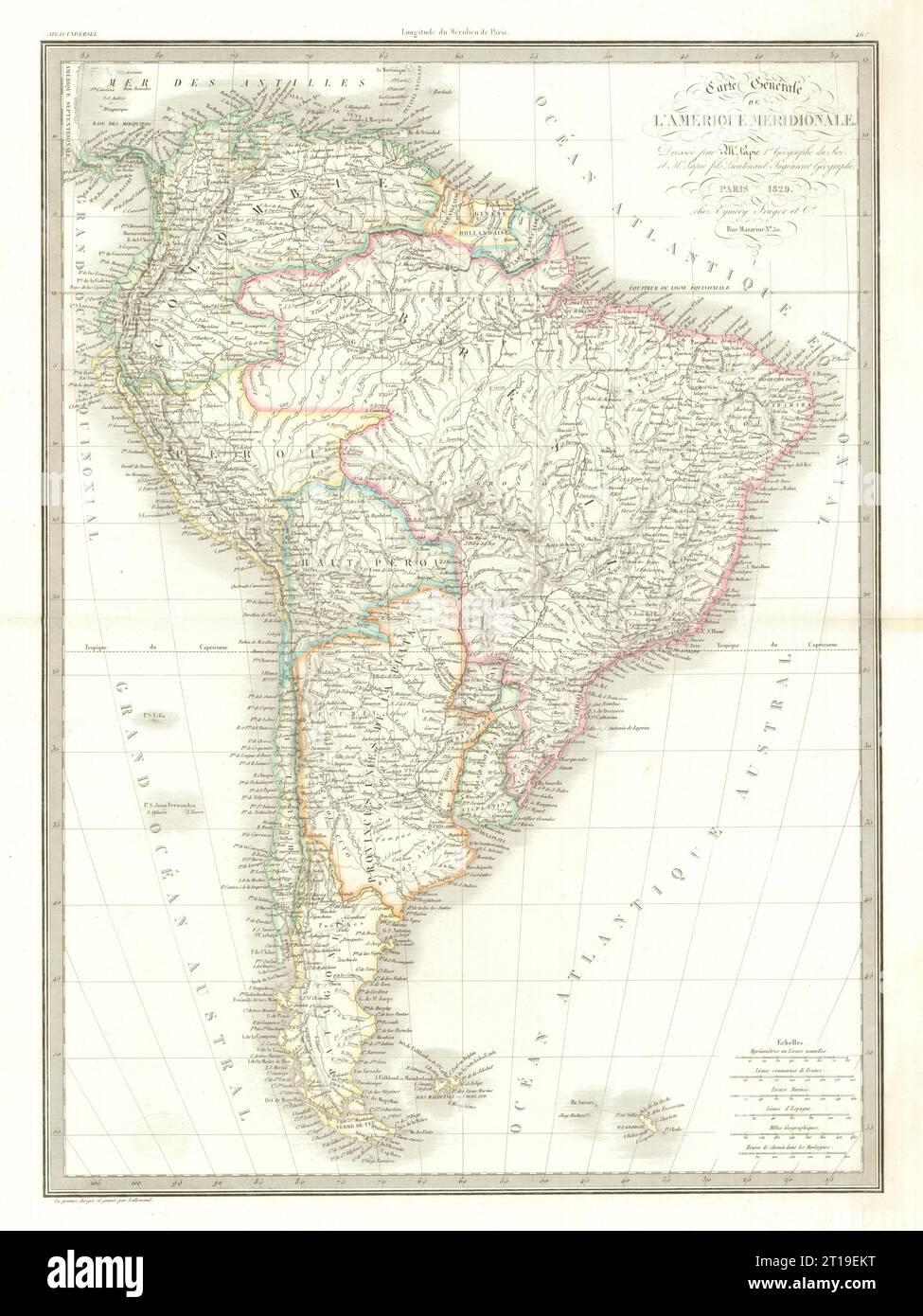 Carte générale de l'Amerique Méridionale. Amérique du Sud. LAPIE 1829 ancienne carte Banque D'Images