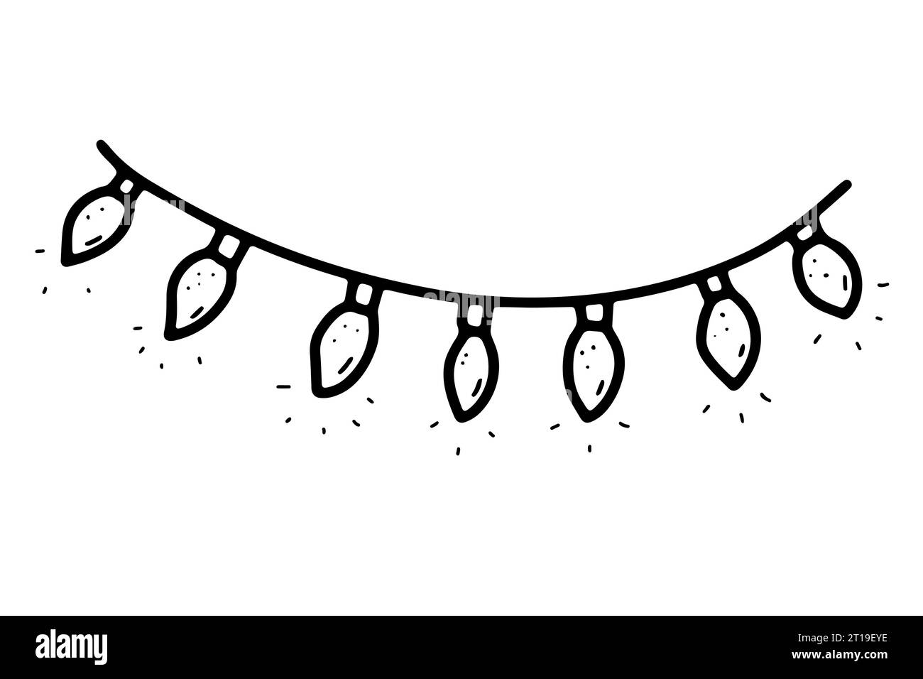Doodle Christmas Garland. Feston dessiné à la main isolé sur fond blanc. Soulignez la décoration festive avec des bougies d'ampoules. Illustration vectorielle fo Illustration de Vecteur