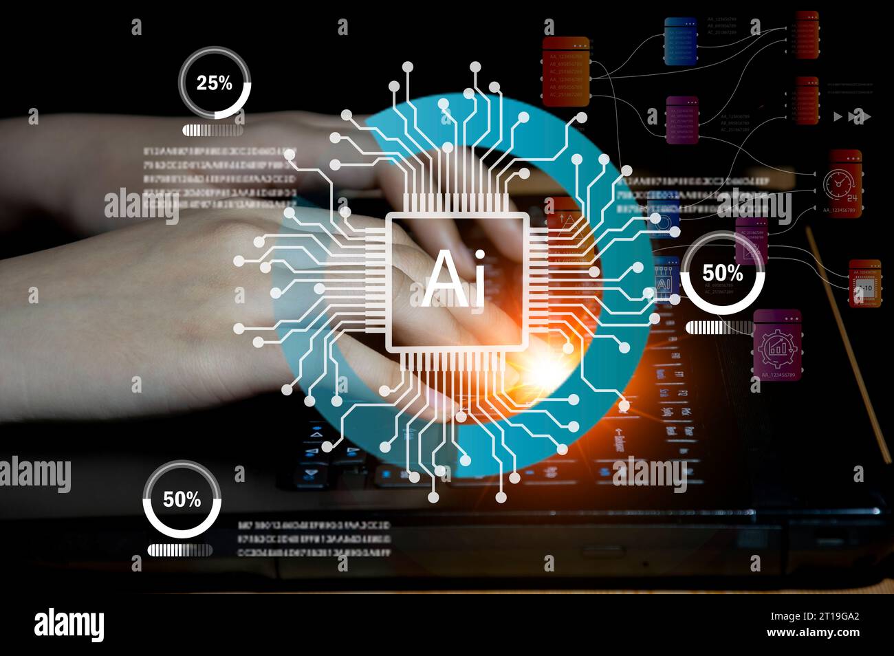 Concepts, développement de l'intelligence artificielle et auto-apprentissage de l'intelligence artificielle, générer ai Banque D'Images