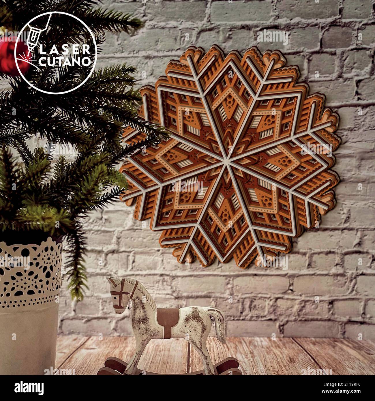 Un mandala de Noël en couches conçu comme un flocon de neige en couches est une œuvre d'art à couper le souffle qui capture magnifiquement l'essence de l'hiver. Illustration de Vecteur
