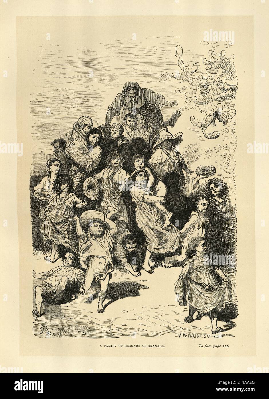 Famille de mendiants, Grenade, Andalousie, Espagne par Baron ch. D'Avillier, illustré par Gustave Dore Banque D'Images