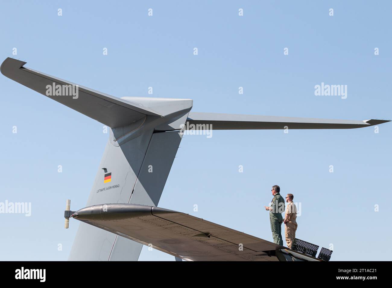L'empennage d'un avion de transport militaire multinational quadrimoteur turbopropulseur Airbus A400M Atlas, Berlin, Allemagne Banque D'Images