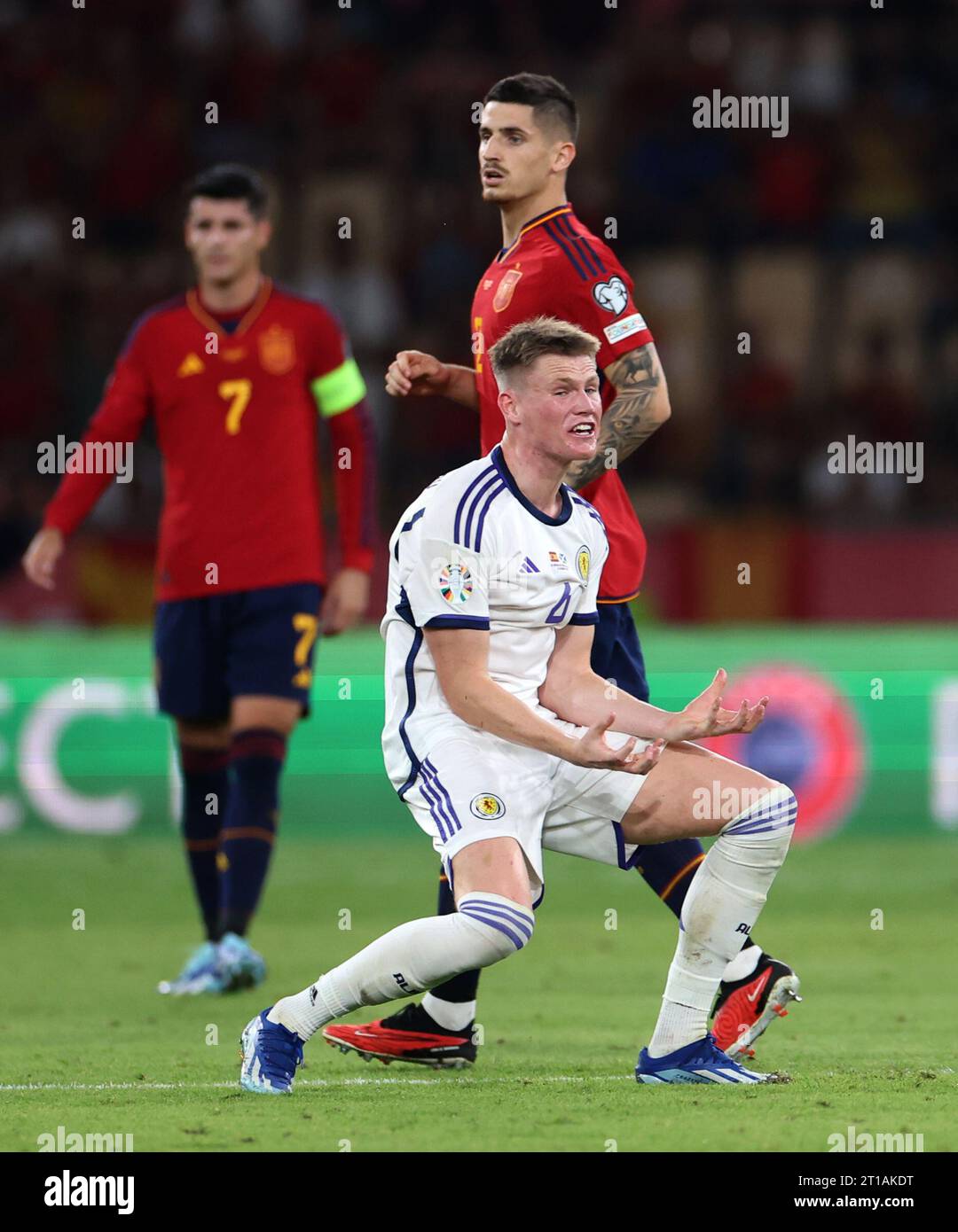 L'écossais Scott McTominay réagit lors du match de qualification du Groupe D de l'UEFA Euro 2024 à l'Estadio la Cartuja de Sevilla à Séville, en Espagne. Date de la photo : jeudi 12 octobre 2023. Banque D'Images