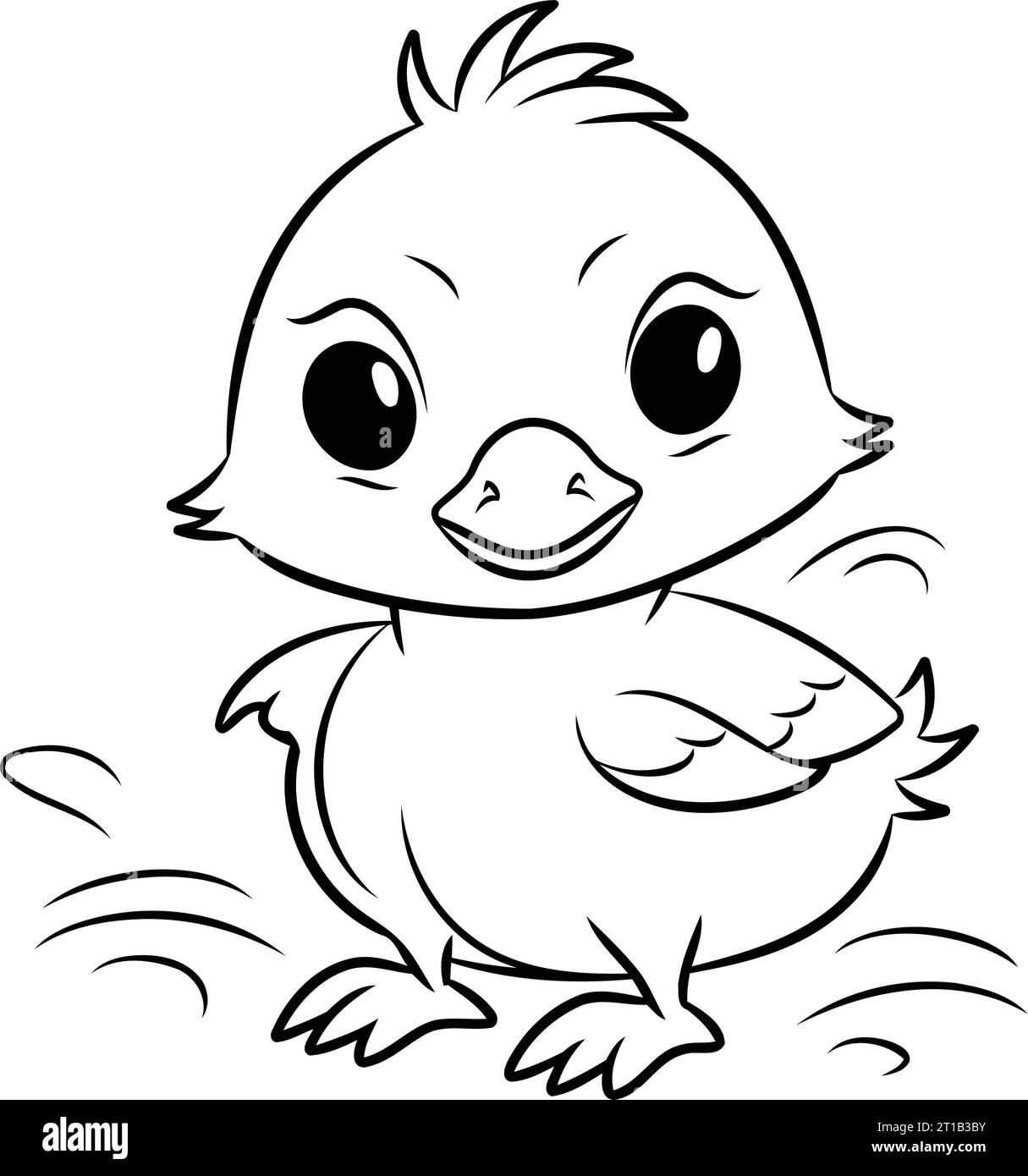 Illustration de dessin animé noir et blanc de mignon petit Canard ...