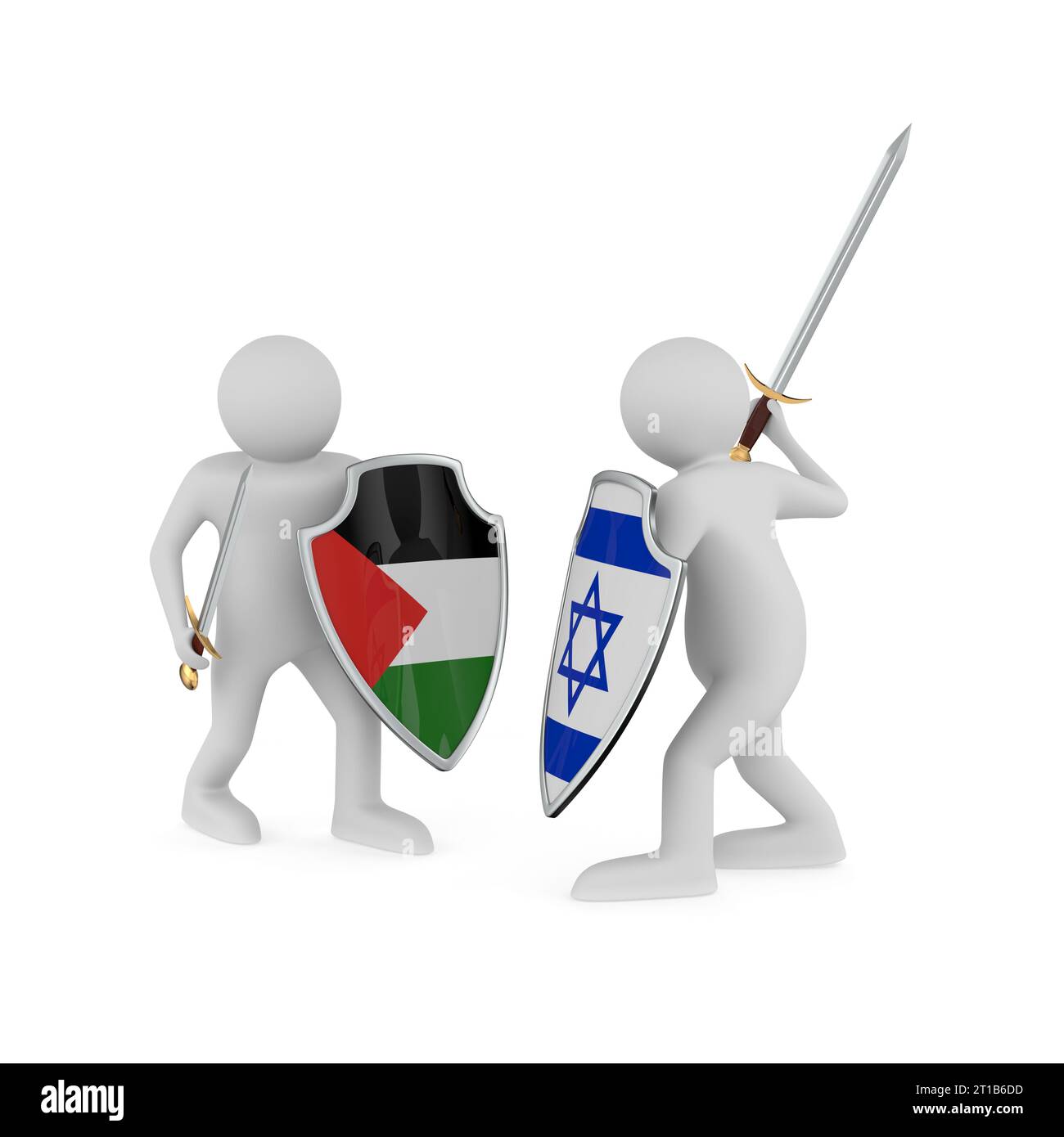 Guerre entre la Palestine et Israël. Illustration 3D isolée Banque D'Images