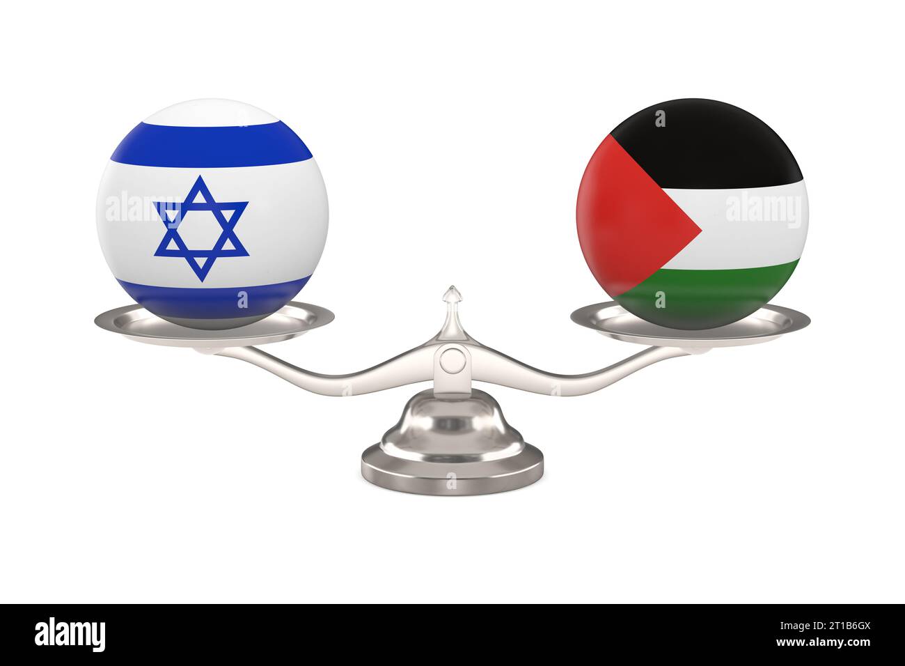 Deux boules avec drapeau israël, palestine et échelle sur fond blanc. Illustration 3D isolée Banque D'Images