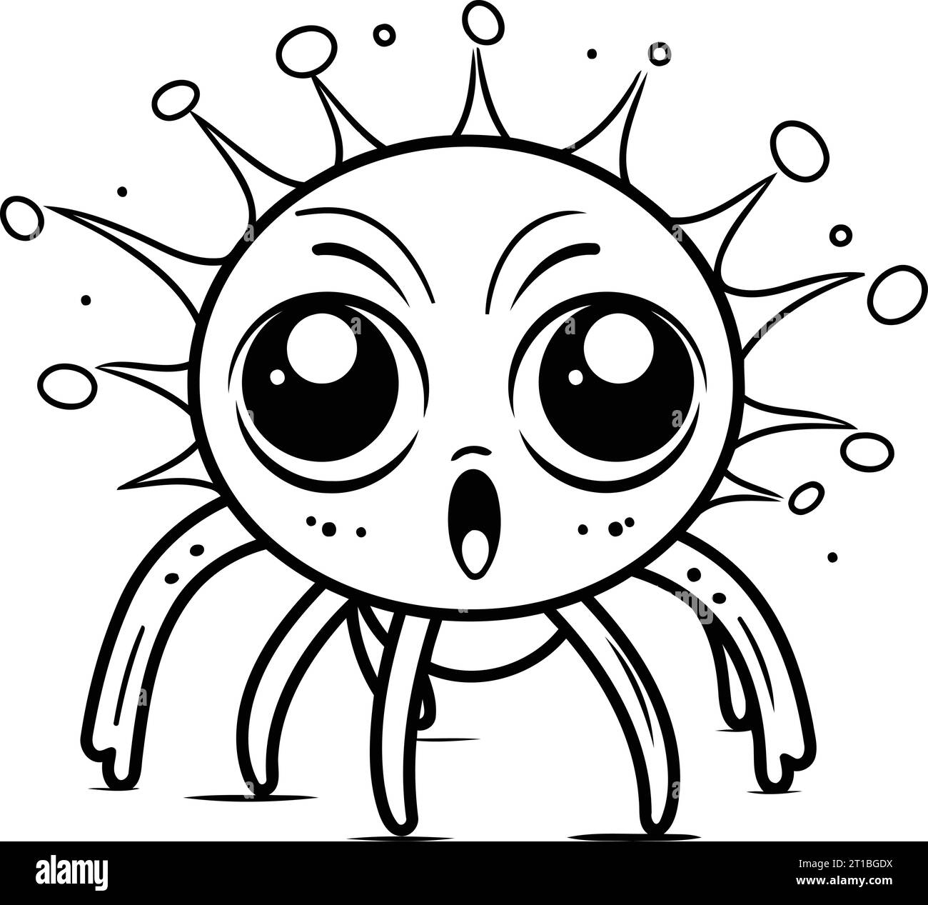 Mignon personnage d'araignée de dessin animé. Illustration vectorielle. Noir et blanc. Illustration de Vecteur