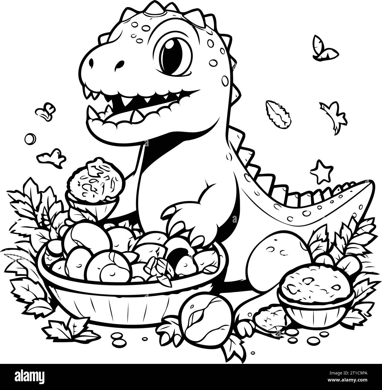 Dinosaure aux fruits et légumes. Illustration vectorielle pour livre de coloriage. Illustration de Vecteur